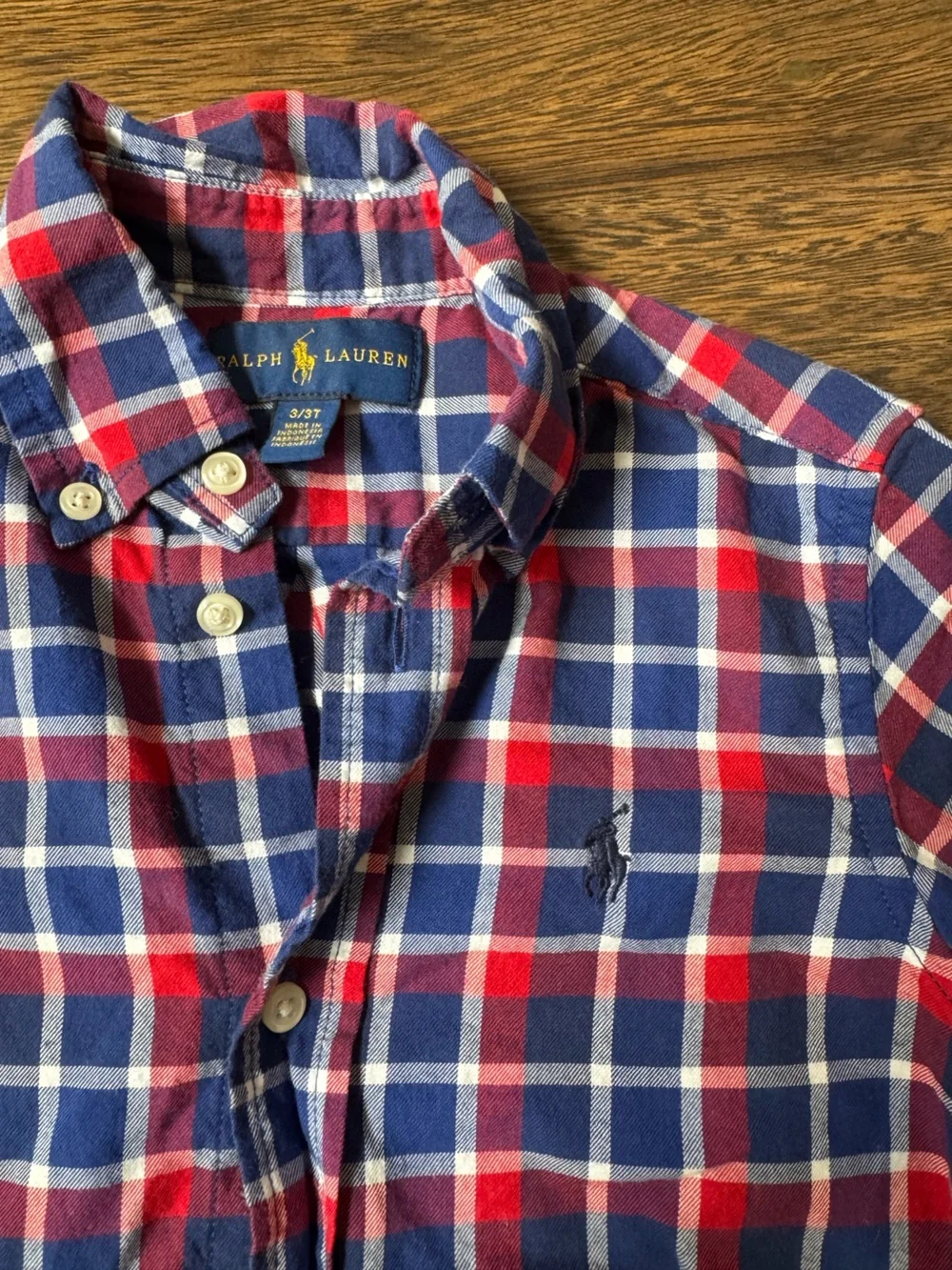 Ralph Lauren Red, Navy & White Plaid Button-Down Shirt